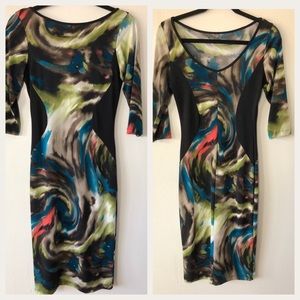 Abstract 3/4 Sleeve Bodycon Dress Size Large